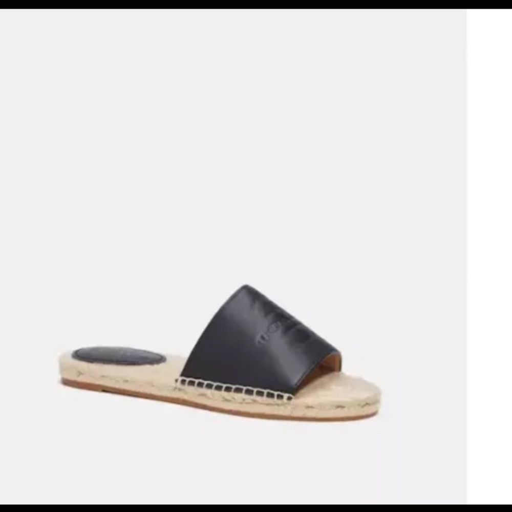 COACH Cailin Black Leather Espadrille Slides Size 8.5